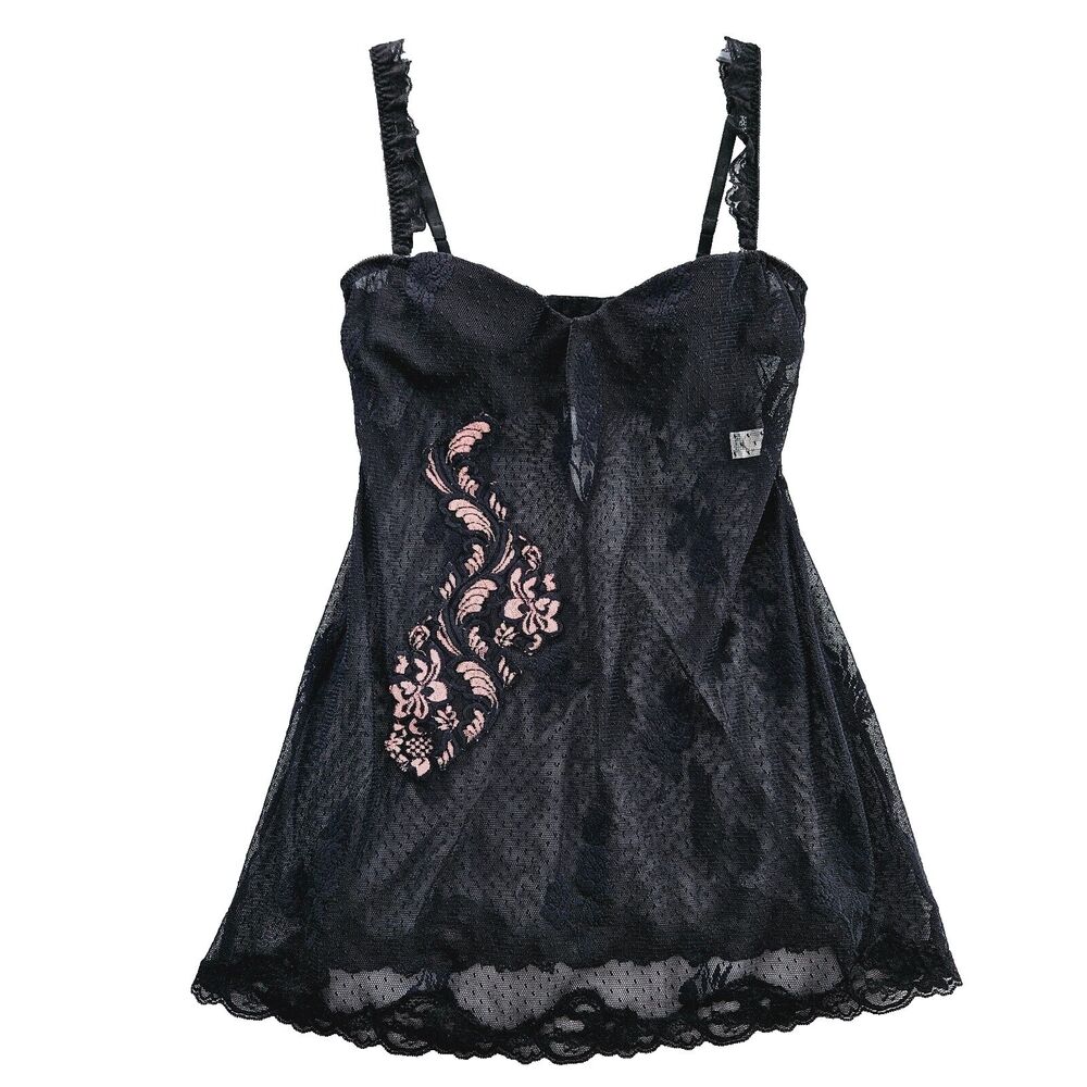 Vintage Y2K Fredrick’s of Hollywood Chemise Size Large Nighty Pink Applique